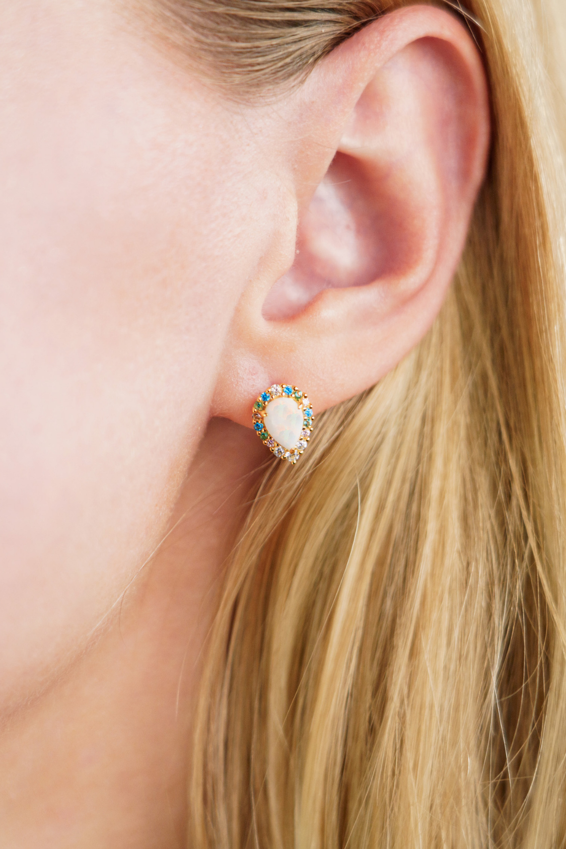 GEORGINI WISTERIA CREATED OPAL FLORIBUNDA STUD EARRINGS GOLD