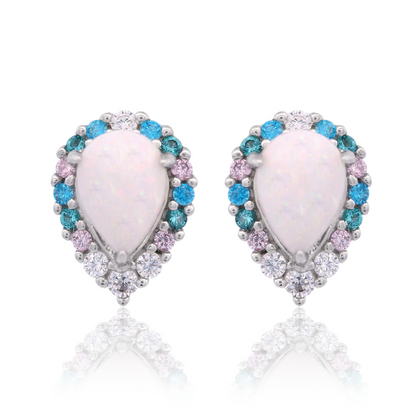 GEORGINI WISTERIA CREATED OPAL FLORIBUNDA STUD EARRINGS SILVER