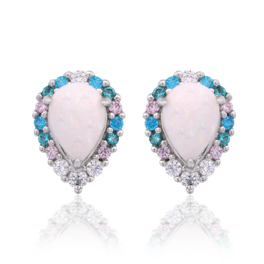 GEORGINI WISTERIA CREATED OPAL FLORIBUNDA STUD EARRINGS SILVER