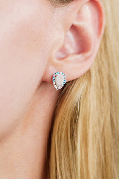 GEORGINI WISTERIA CREATED OPAL FLORIBUNDA STUD EARRINGS SILVER