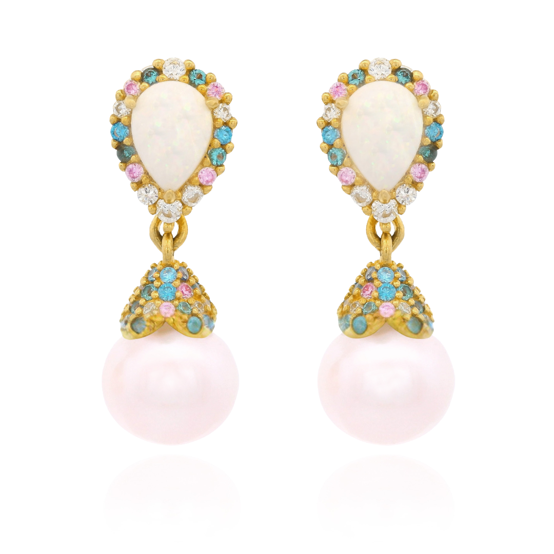 GEORGINI WISTERIA CREATED OPAL AND PEARL CASCADE EARRINGS GOLD