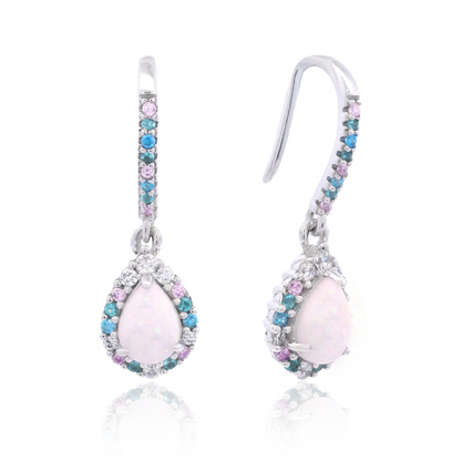 GEORGINI WISTERIA CREATED OPAL FLORIBUNDA SHEPHERD HOOK EARRINGS SILVER