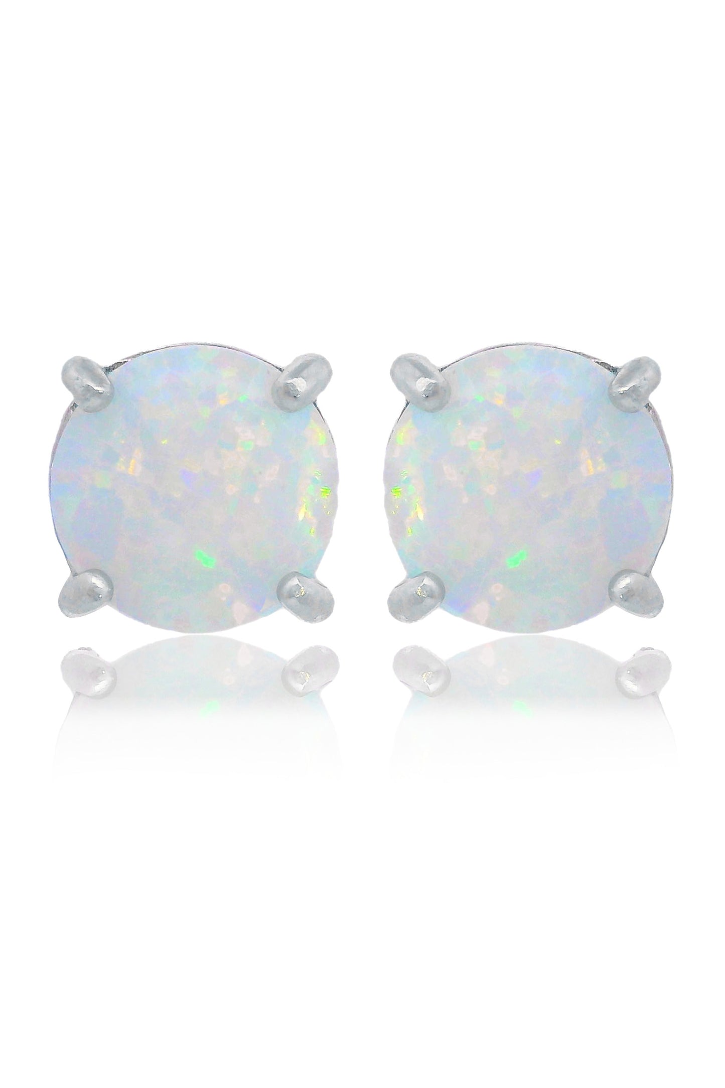 OPAL GLOW WHITE CREATED OPAL STUD EARRINGS SILVER