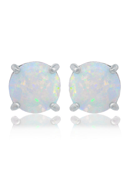 OPAL GLOW WHITE CREATED OPAL STUD EARRINGS SILVER