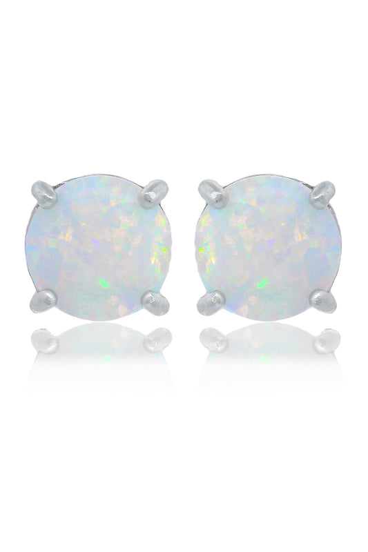 OPAL GLOW WHITE CREATED OPAL STUD EARRINGS SILVER