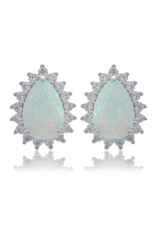 OPAL GLOW ROZELLE WHITE CREATED OPAL EARRINGS SILVER