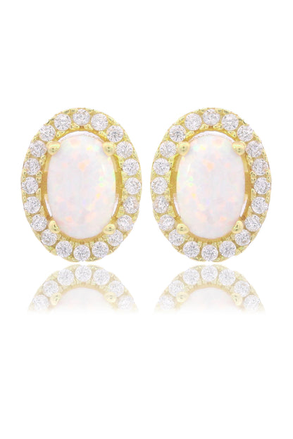 OPAL GLOW BLACKWATTLE WHITE CREATED OPAL EARRINGS GOLD