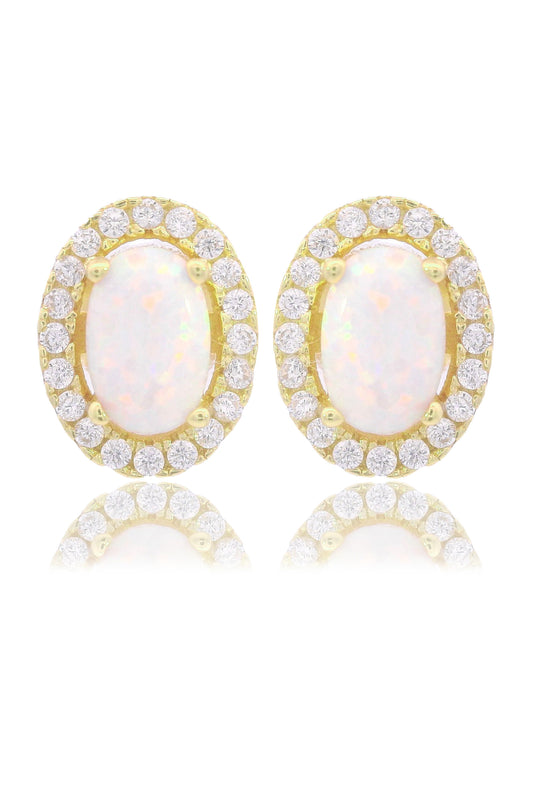 OPAL GLOW BLACKWATTLE WHITE CREATED OPAL EARRINGS GOLD