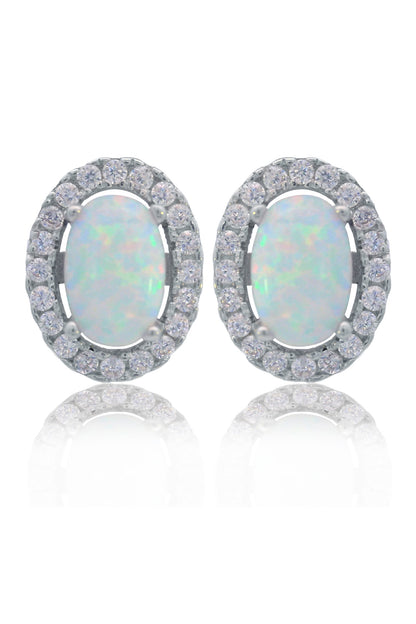 OPAL GLOW BLACKWATTLE WHITE CREATED OPAL EARRINGS SILVER