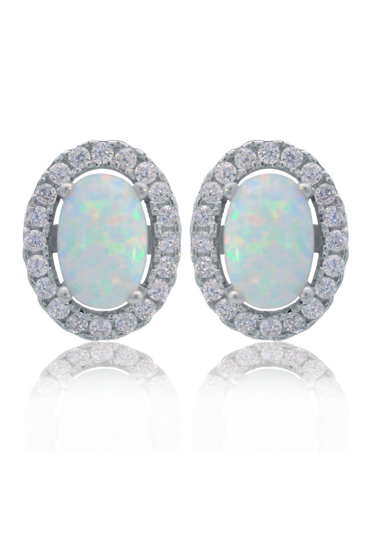 OPAL GLOW BLACKWATTLE WHITE CREATED OPAL EARRINGS SILVER