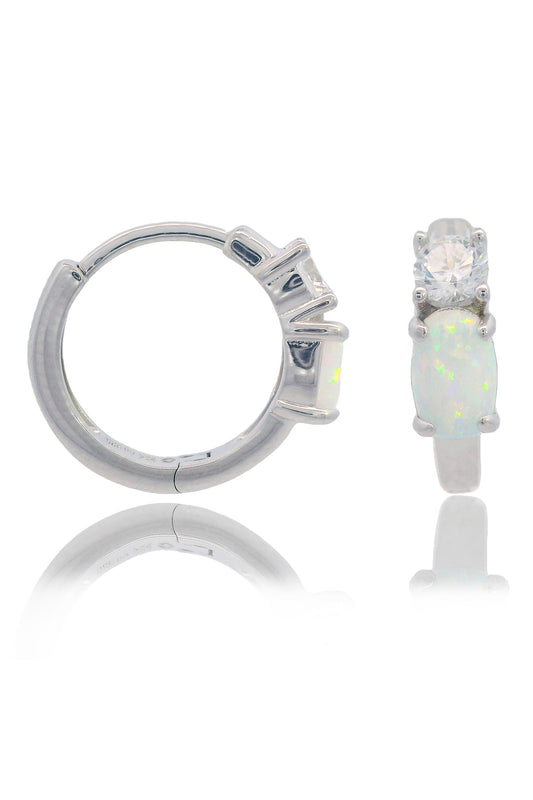 OPAL GLOW WHITE CREATED OPAL HOOP EARRINGS SILVER