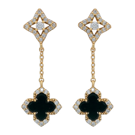 GEORGINI MIDNIGHT VELVET BLACK AGATE FAIRWATER DROP EARRINGS GOLD