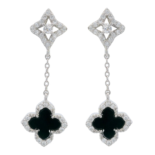 GEORGINI MIDNIGHT VELVET BLACK AGATE FAIRWATER DROP EARRINGS SILVER