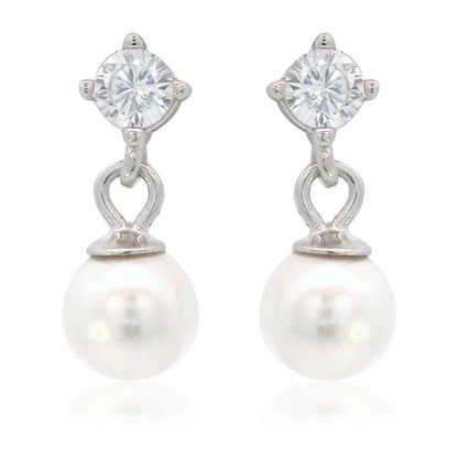 ADAGIO TOUCH OF SPARKLE DANGLE DROP PEARL EARRINGS SILVER