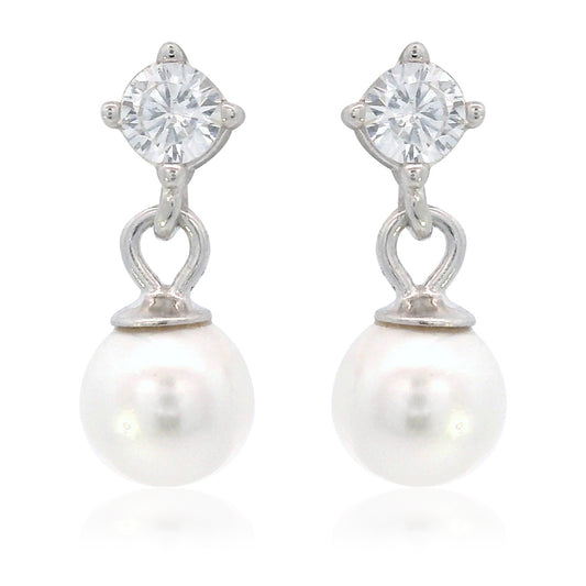 ADAGIO TOUCH OF SPARKLE DANGLE DROP PEARL EARRINGS SILVER