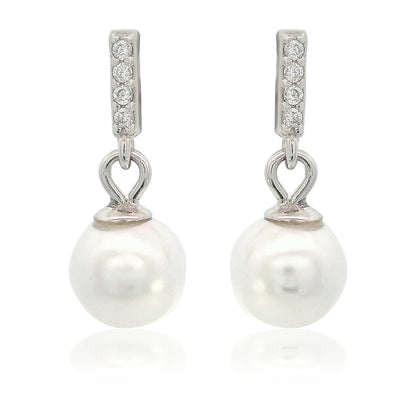 ADAGIO EFFORTLESS GLOW BAR DANGLE PEARL EARRINGS SILVER