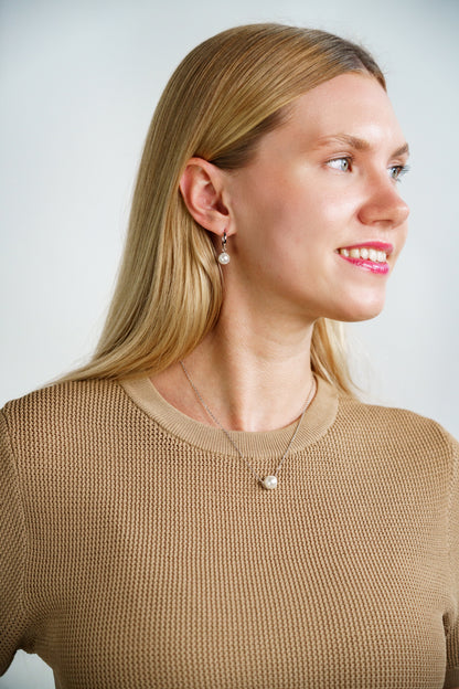 ADAGIO NINE-2-FIVE PEARL HOOP EARRINGS SILVER
