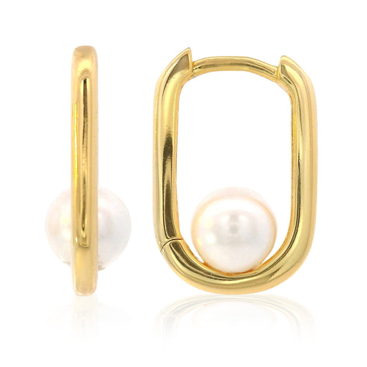 ADAGIO NINE-2-FIVE PEARL OVAL HOOPS GOLD
