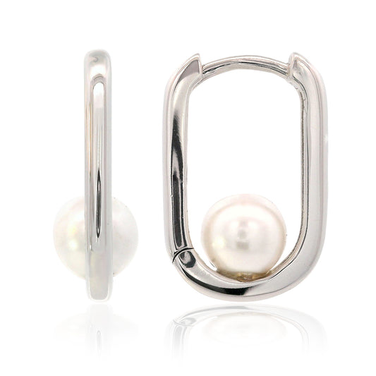 ADAGIO NINE-2-FIVE PEARL OVAL HOOPS SILVER