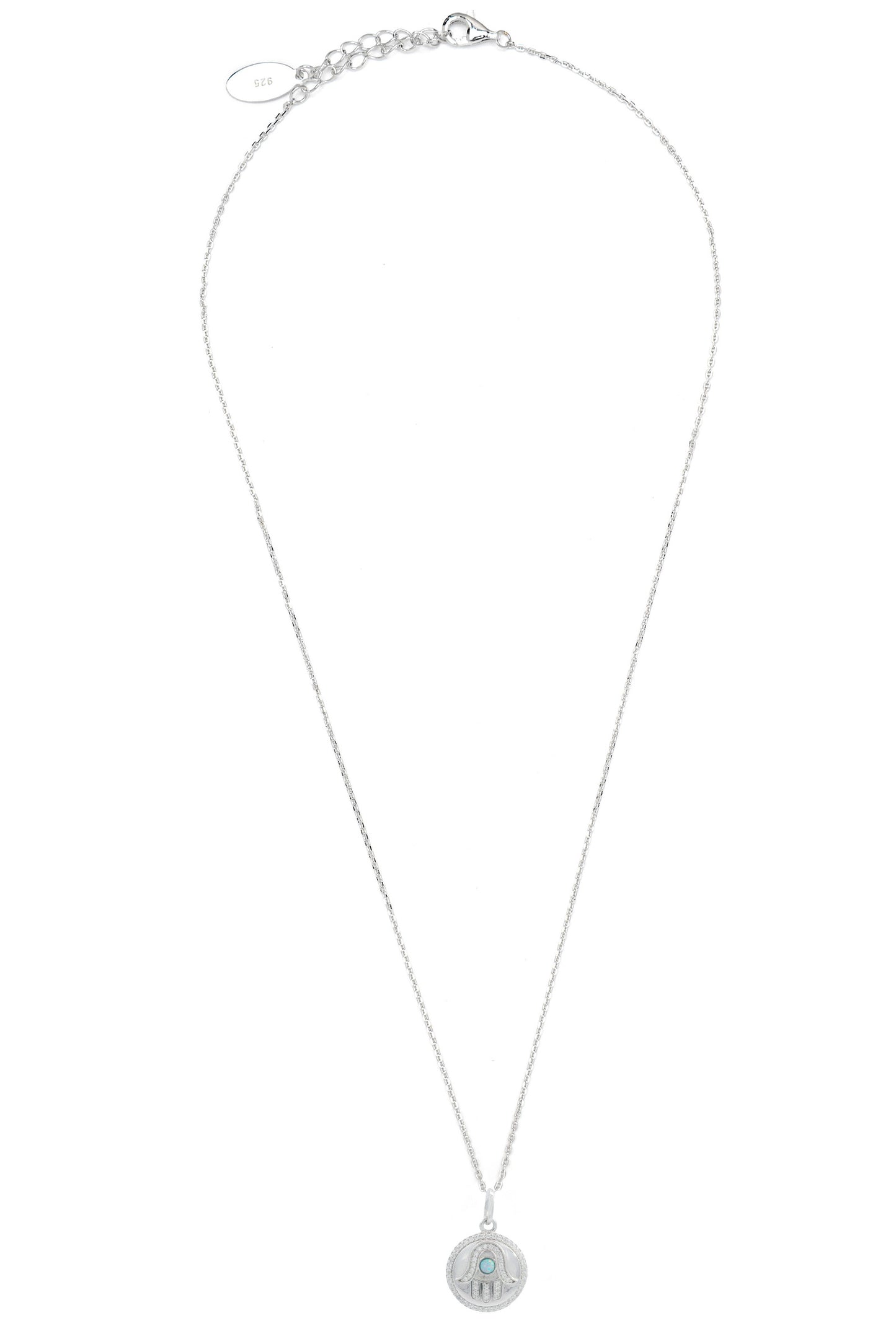 OPAL GLOW BLUE CREATED OPAL HAMSA MEDALION SILVER
