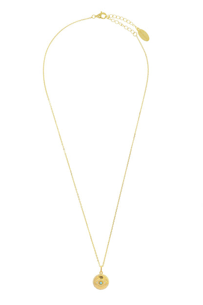 OPAL GLOW BLUE CREATED OPAL EVIL EYE MEDALION GOLD