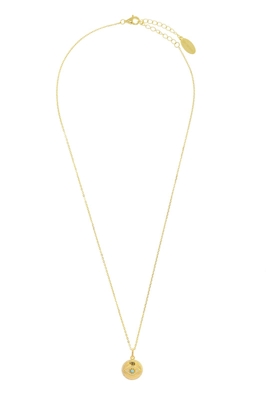 OPAL GLOW BLUE CREATED OPAL EVIL EYE MEDALION GOLD