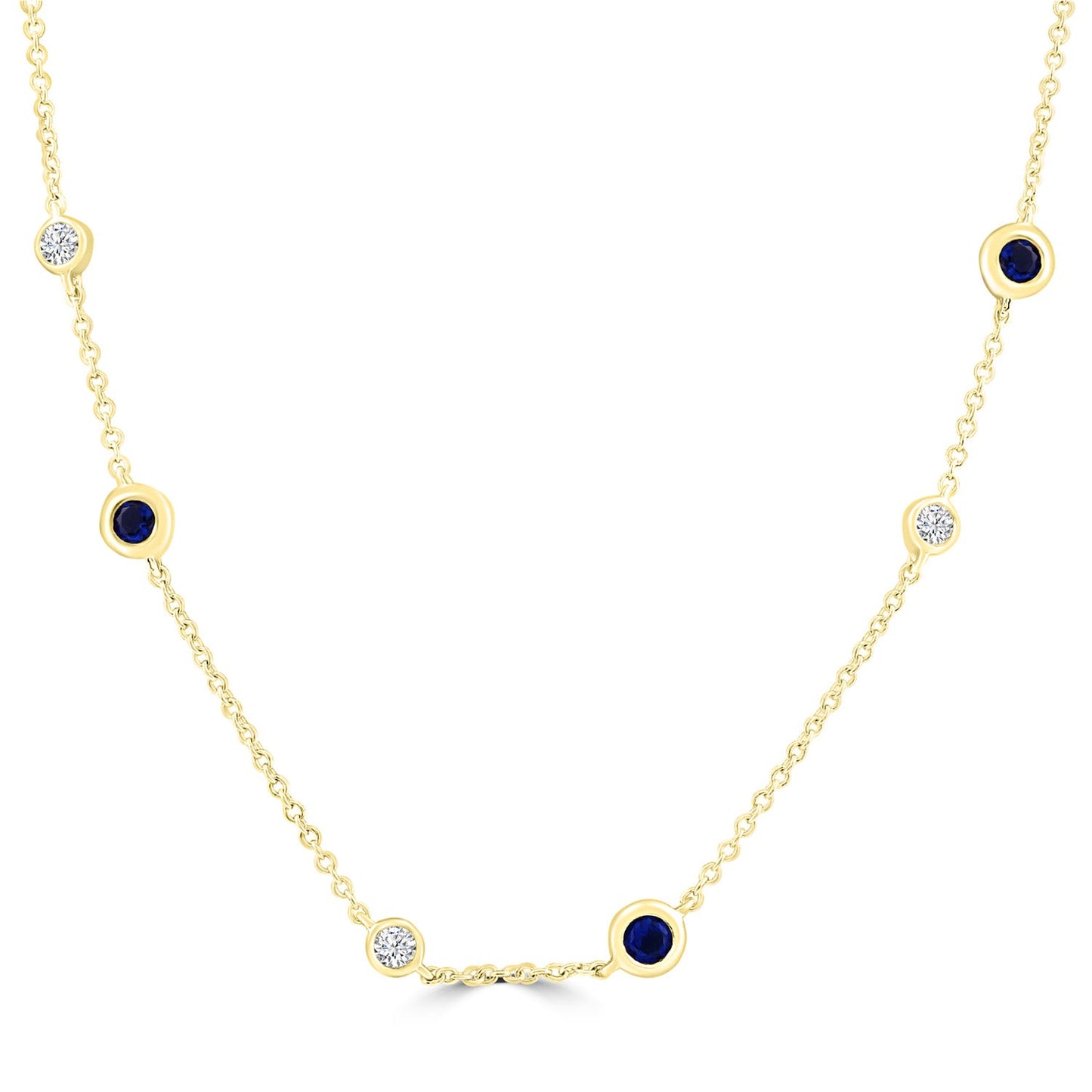 Diamond and Sapphire Necklace with 0.10ct Diamonds in 9K Yellow Gold