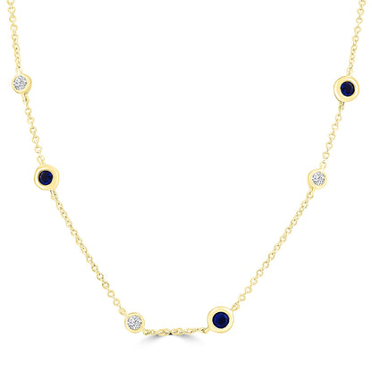 Diamond and Sapphire Necklace with 0.10ct Diamonds in 9K Yellow Gold