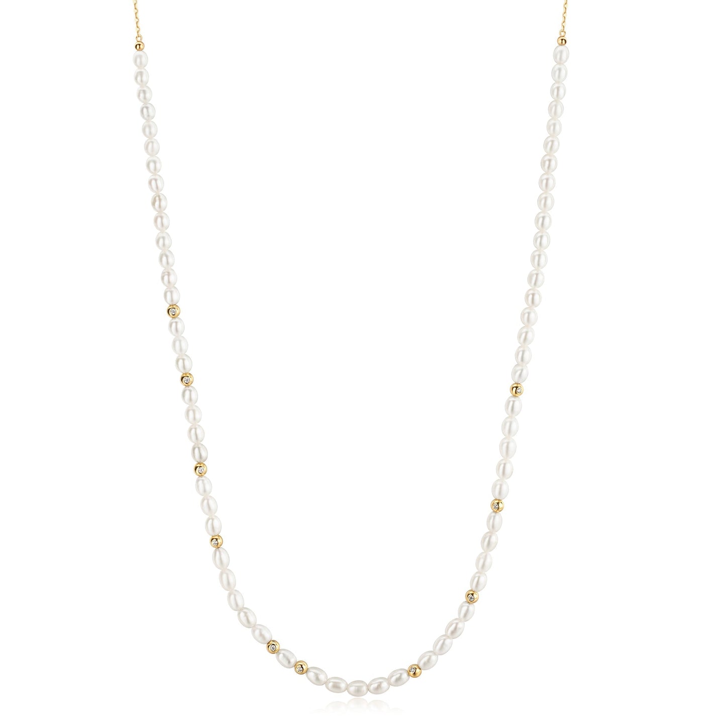 Ania Haie Gold Freshwater Pearl and White Cubic Zirconia Bezel Set Slider Necklace