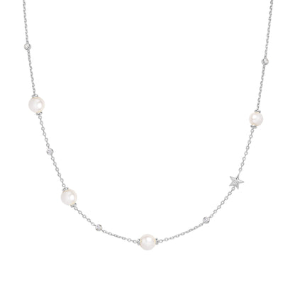 Ania Haie Silver Pearl and Star Station Necklace