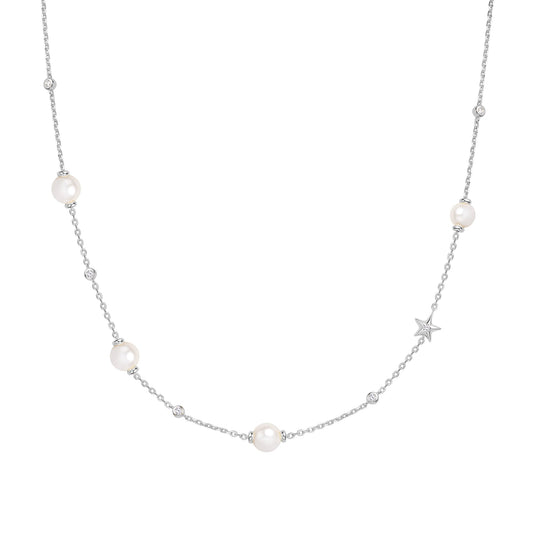 Ania Haie Silver Pearl and Star Station Necklace