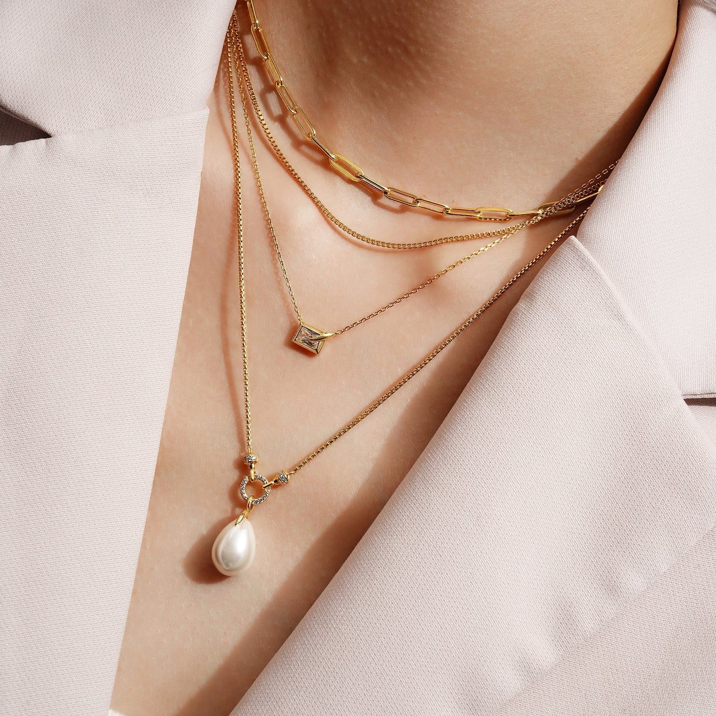 Ania Haie Gold Linked Shell Pearl Drop Pendant Necklace