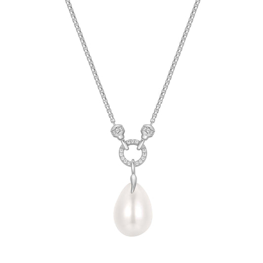 Ania Haie Silver Linked Shell Pearl Drop Pendant Necklace