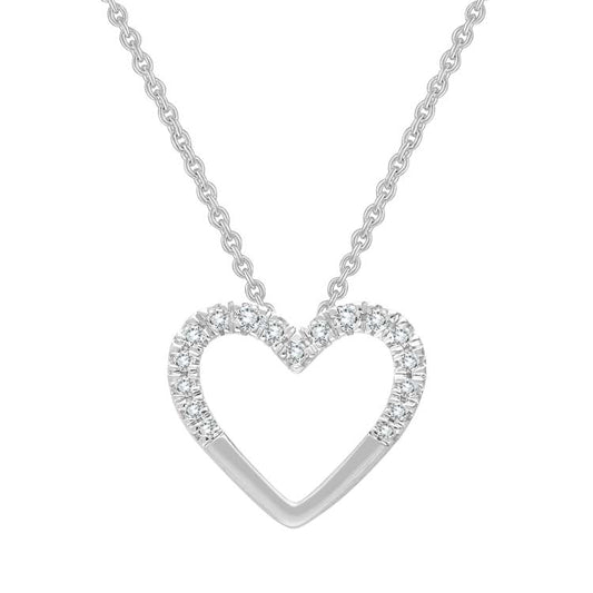 0.08ct Half Diamond Heart Necklace 45cm in 9K White Gold