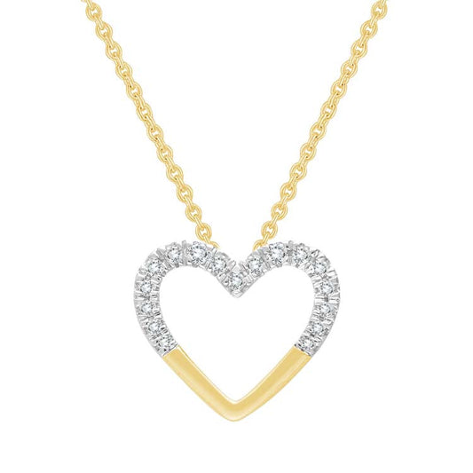 0.08ct Half Diamond Heart Necklace 45cm in 9K Yellow Gold