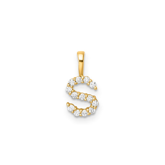 Petite Diamond Initial Pendant Letter S Yellow Gold