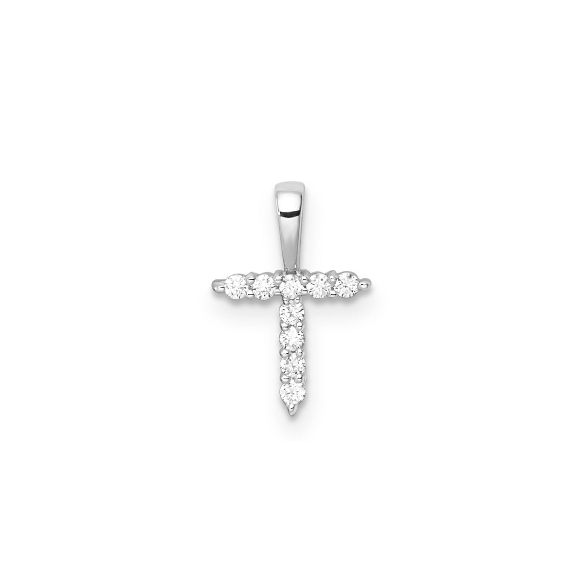 Petite Diamond Initial Pendant Letter T White Gold 