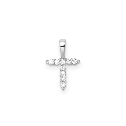 Petite Diamond Initial Pendant Letter T White Gold 