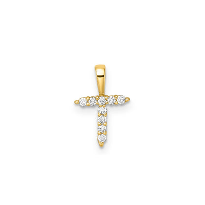 Petite Diamond Initial Pendant Letter T Yellow Gold 