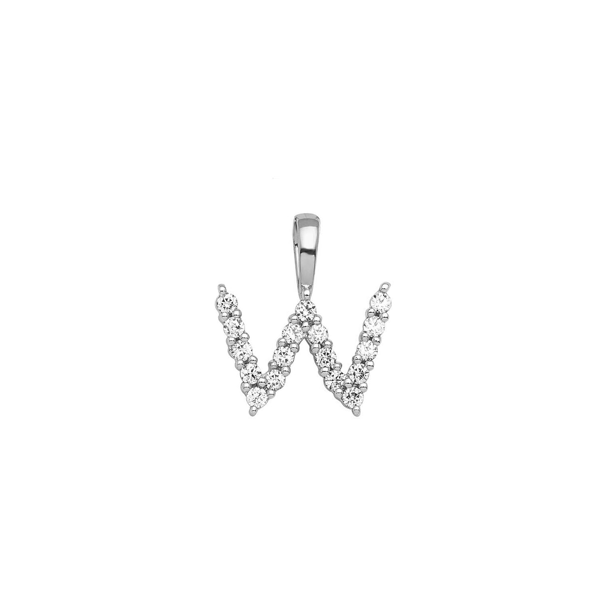 Petite Diamond Initial Pendant Letter W White Gold 