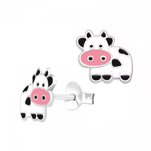 925 Sterling Silver Enamel Cow Studs