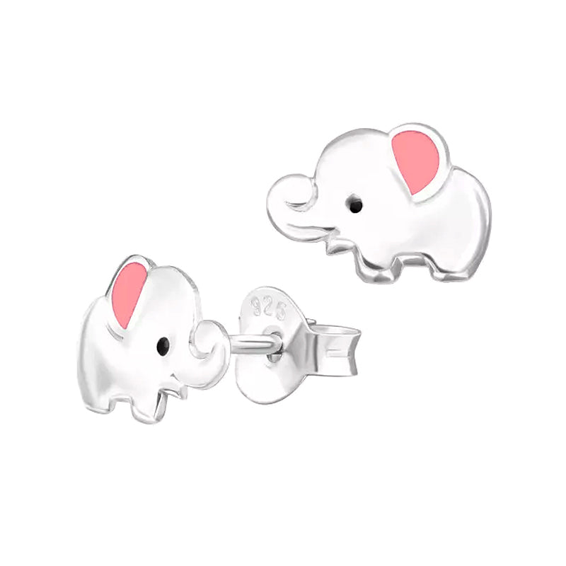 925 Sterling Silver Elephant Studs with Pink Enamel