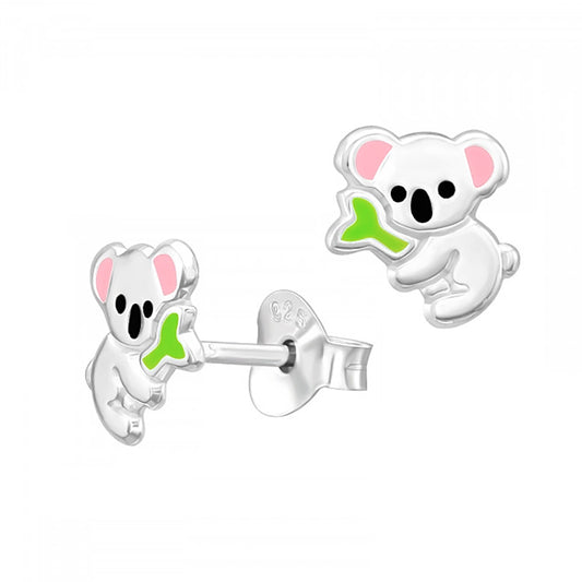 925 Sterling Silver Enamel Koala Studs