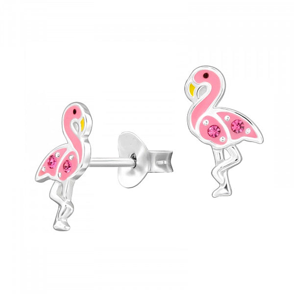 Pink Flamingo Childrens Earrings Sterling Silver