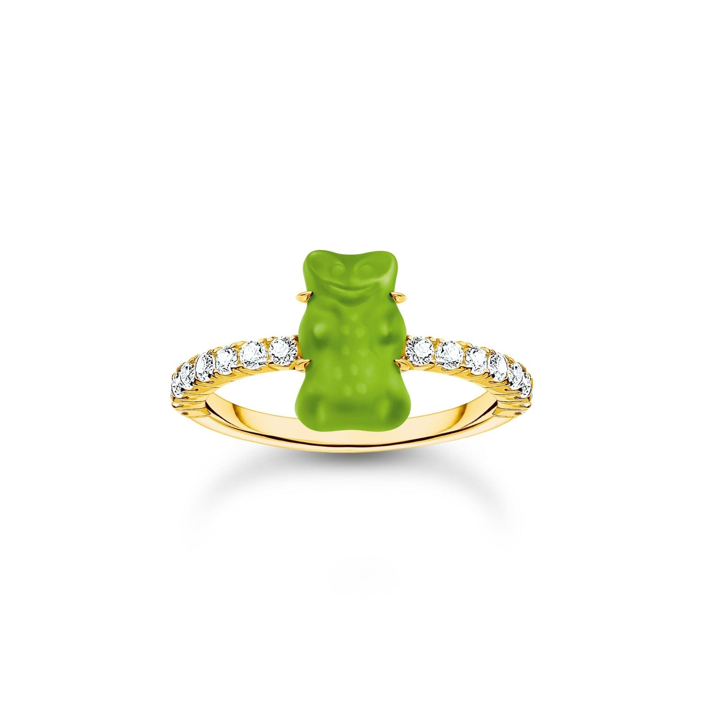 THOMAS SABO Ring with green mini sized goldbears and zirconia