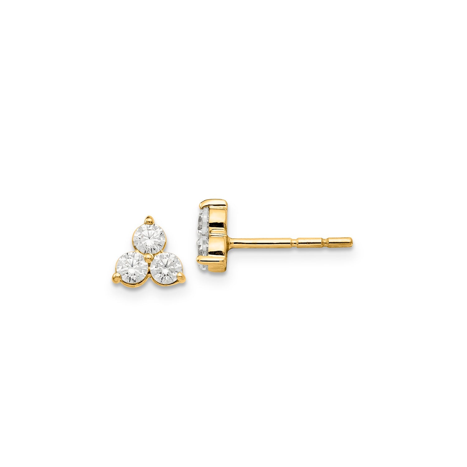 Triad Yellow Gold Earring 3 white diamonds in yellow gold studs