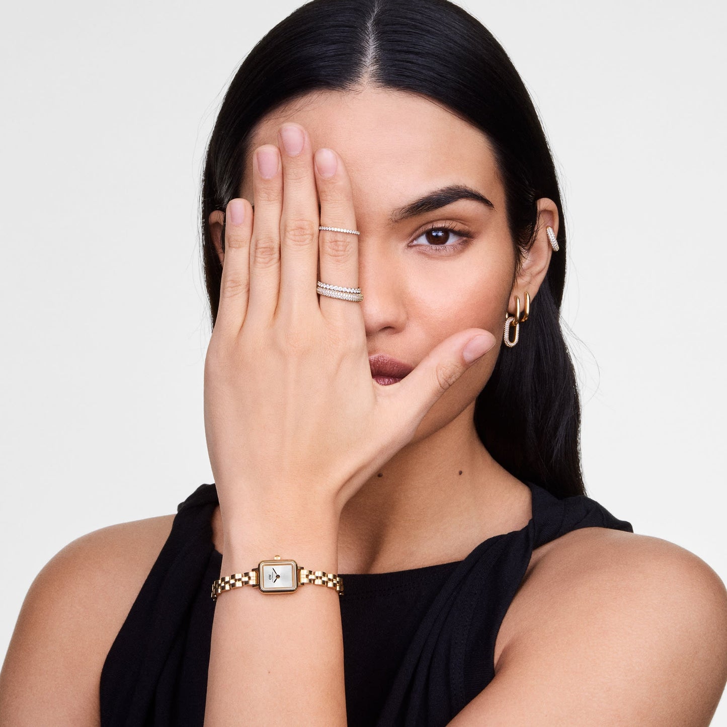 Daniel Wellington Quadro Mini Arch 3-link White Sunray Gold