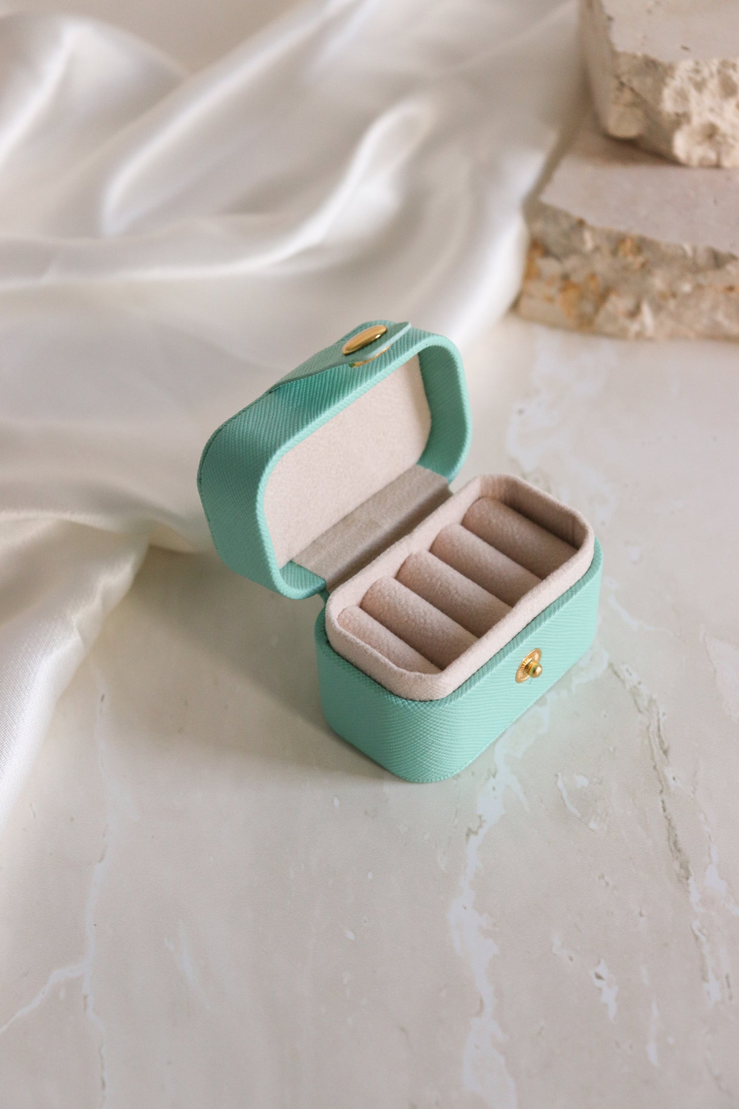 blue mini travel ring box open