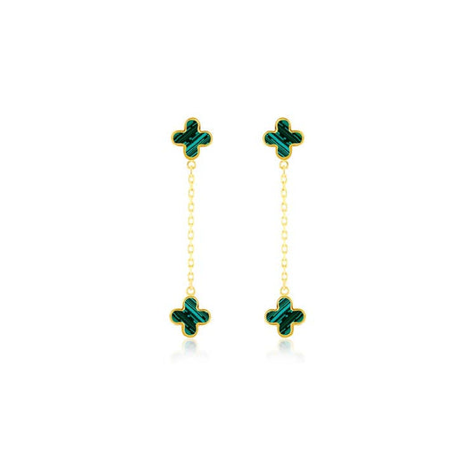 Dainty Malachite Gold Clover Earrings | By Angeline Australia