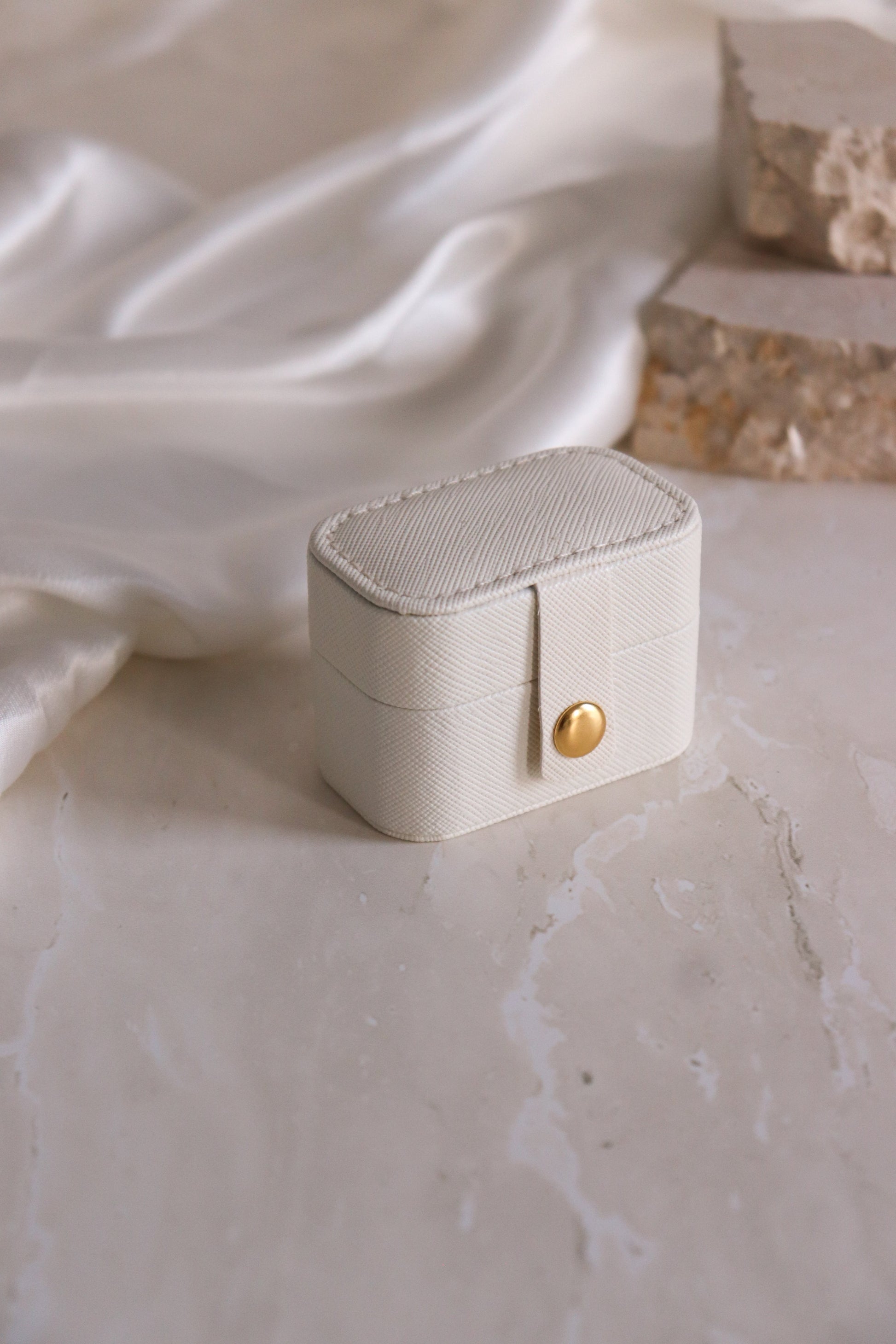 cream mini travel ring box closed